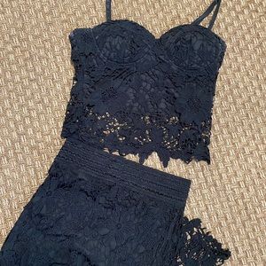 Black embroidered skirt and corset set
